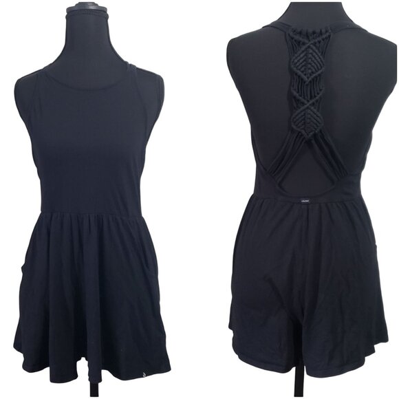 Volcom Womens Black Sleeveless Macrame Romper Shorts Size XS Beach Summer Resort - Picture 1 of 15